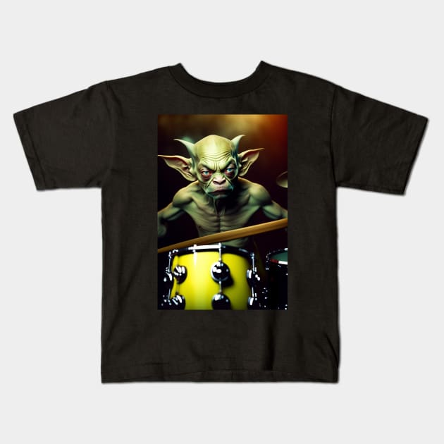 Funny Gollum playing in a heavy metal band graphic design artwork Kids T-Shirt by Nasromaystro